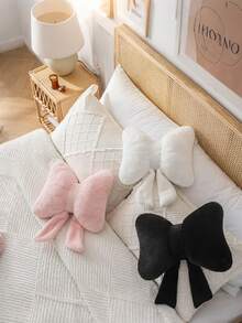 Almofada Decorativa com Laço de Pelúcia, Almofada Decorativa com Laço de Pele Sintética Macia, Almofada Decorativa Elegante com Laço, Adequada para Cama, Sofá, Banco e Decoração Doméstica, Ótima para Reuniões Diárias e Decoração de Natal - Rosa chiclete - Visão 6