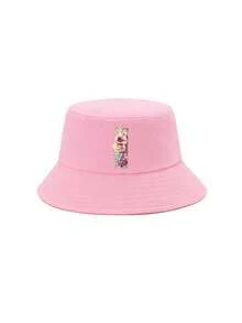 1顶女童粉色花卉字母图案渔夫帽，26个字母个性化时尚款，复古优雅轻便防晒，适合生日、节日、返校、四季休闲、户外、日常佩戴 - 粉色 - 查看 44