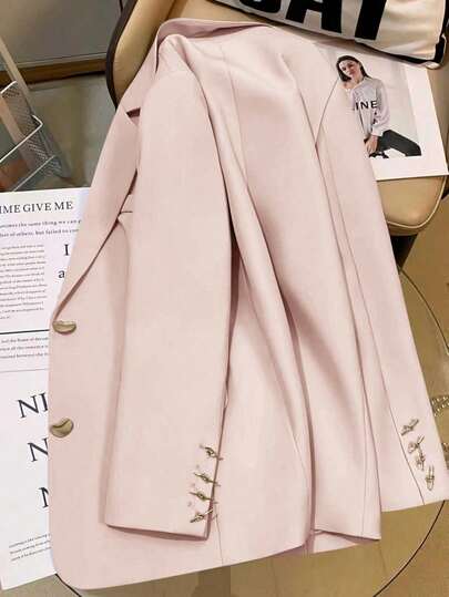 Chaqueta blazer de unicolor minimalista y casual para mujer de talla grande, adecuada para uso diario y trabajo