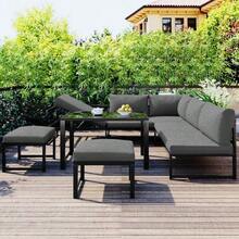 Garten Loungesessel Set, Aluminum Sitzgruppe Für Gartenbalkon, Mit Liegefunktion, 4-Fach Verstellbarer Rückenlehne, Inkl. Weicher Sitz- Und Rückenpolster, Gray(Preview Sku:HW00002AAA) - Black+ Gray - View 4