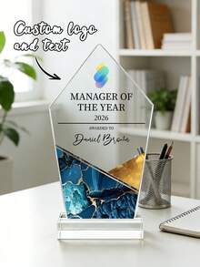 1pc Customized Photo & Text Employee Award, Staff Gift, Company Trophy Award, Customized Sports Trophy Award, Employee Medal, Business Anniversary Commemorative Award - Multicolor - View 1