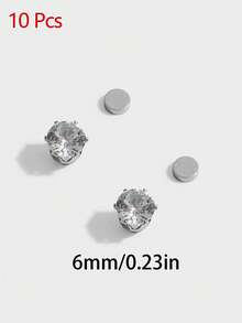 5件套闪亮银色仿锆石磁性耳环，无需耳洞，适合女士派对佩戴，可作为礼物（不含卡片纸） - 銀色 - 查看 15