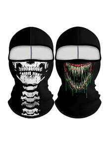 1pc/2pcs Unisex Autumn/Winter Elastic Moisture-Wicking Motorcycle Riding Balaclava Printed Face Mask, Suitable For Outdoor Activities, Parties, Cosplay - A - View 16