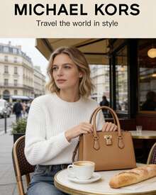 Michael Kors Bolso de mano de mujer RUBY, bolso de hombro de gran capacidad con textura cruzada - Marrón - Ver 8