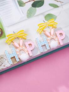 1 Pair Fashionable Easter Acrylic Earrings, Rabbit, Letter, Bow Pendant Earrings, Cute Gift For Girls - Letter - View 5