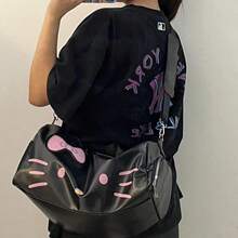 SANRIO 双色时尚旅行包，黑白两色可选，健身包，PU材质游泳包，配有可调节肩带，宽敞的主隔层内设独立鞋仓，拉链封口，可手提或肩背，可爱图案女士通勤背包，卡通风格收纳袋，适合健身、旅行、日常购物、短途出行。 - 彩色 - 查看 4