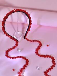 1件红色水晶长流苏发箍，手工多层串珠新娘头饰，适合婚礼、庆典、节日、派对、休闲场合佩戴 - 紅色 - 查看 6