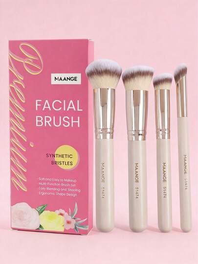 MAANGE 化粧ブラシセット 4本入り ソフトシンセティック素材 ポータブル&耐久性 ファンデーション、パウダー、チーク、コンシーラー、コントゥアー、ハイライター、ディテールブラシ リキッド、クリーム、パウダー対応 バフィング、ブレンディング、フェイスメイクに 女性&女の子へのギフトに