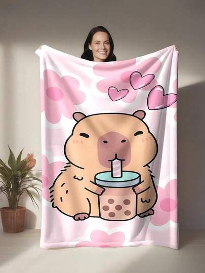 Manta suave de franela con estampado de carpincho y pato - Estampado digital reversible de poliéster y franela, manta cálida para todo el año para siesta en casa u oficina, estilo contemporáneo - Regalo para familia y amigos