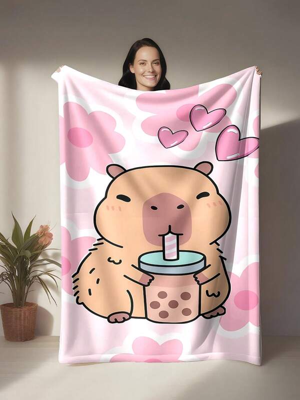 Manta suave de franela con estampado de carpincho y pato - Estampado digital reversible de poliéster y franela, manta cálida para todo el año para siesta en casa u oficina, estilo contemporáneo - Regalo para familia y amigos