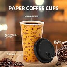 100 PACK 12OZ Disposable Coffee Cups With Lids, To Go Coffee Cups With Lids Leak Proof, Coffee Bean Design Brown Paper Cups For Cold/Hot Beverage Chocolate Cocoass For Home Office - 黃色 - 查看 4