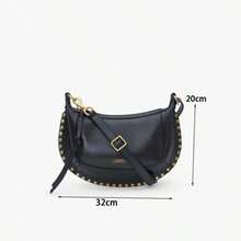 Studded Bag, Classic, Popular, Internet, Crescent Moon Design, Gold Studded Bag, Retro Shoulder Bag, Crossbody Bag For Carrying - 黑色 - 查看 6