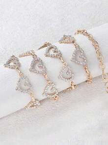 1pc Fashionable Heart-Shaped Rhinestone Waist Chain Metal Braided Belt For Women, Perfect Fit For Summer Dresses With Versatile And Personalized Style Halloween Valentine's Day Summer, School Fall, Autumn, Halloween - Bạc - Xem 5