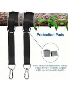 Dây đai chuyên dụng cho võng ngoài trời, dài 150cm, dây buộc võng trên cây, dây treo võng kèm miếng đệm chống ma sát (có hai màu xanh lá cây và xám để lựa chọn), chịu được trọng lượng 120 pound. - Nhiều màu - Xem 7