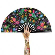 Abanico de mano plegable grande para hombres y mujeres abanico de Rave Popping para baile de línea abanico chino de Kung Fu Tai Chi abanico de mano  clásico plegable para baile - Flor - Ver 2