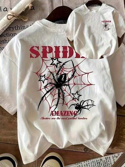 2026Camiseta de mujer a con estampado de araña, una camiseta nueva con un diseño creativo de araña, estilo estadounidense y de Hong, con una divertida criatura verde vestida con ropa y gorro de Navidad rojos, rodeada de decoraciones festivas, impresa en una camiseta casual de manga corta y cuello redondo para mujer, moderna, con letras, corte holgado, adecuada para parejas.| Diseño Exquisito| Suelto y cómodo| Fácil de combinar|| Diseño exquisito| Suelto y cómodo| Fácil de combinar|