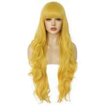 Kawaii Golden Yellow Long Wavy Synthetic Wig With Full Bangs Heat Resistant DIY Stylable Wig For Cosplay Carnival Party Daily Wear - Yellow - View 3