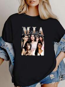 Women T-Shirt Print MIA KHALIFA Retro T Shirt SweaT Long Homage Fans S Long Or Short Sleeves - 黑色 - 查看 6