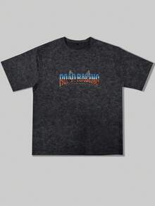 Men's Fashionable Casual Street Style Rock Rap Singer Style Loose Washed Cotton Short-Sleeved T-Shirt | Racing Element Print | Exquisite Design | Spring And Summer Must-Have | Versatile And Easy To Wear, Showcasing Your Personal Style. - Black - View 6