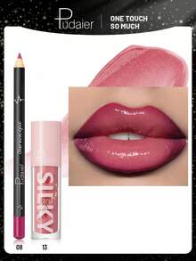 Pudaier 二合一唇部套装：滋养唇线笔和唇彩 | 持久不晕染，通用色号 | 理想的情人节礼物 - 08+13 - 查看 1