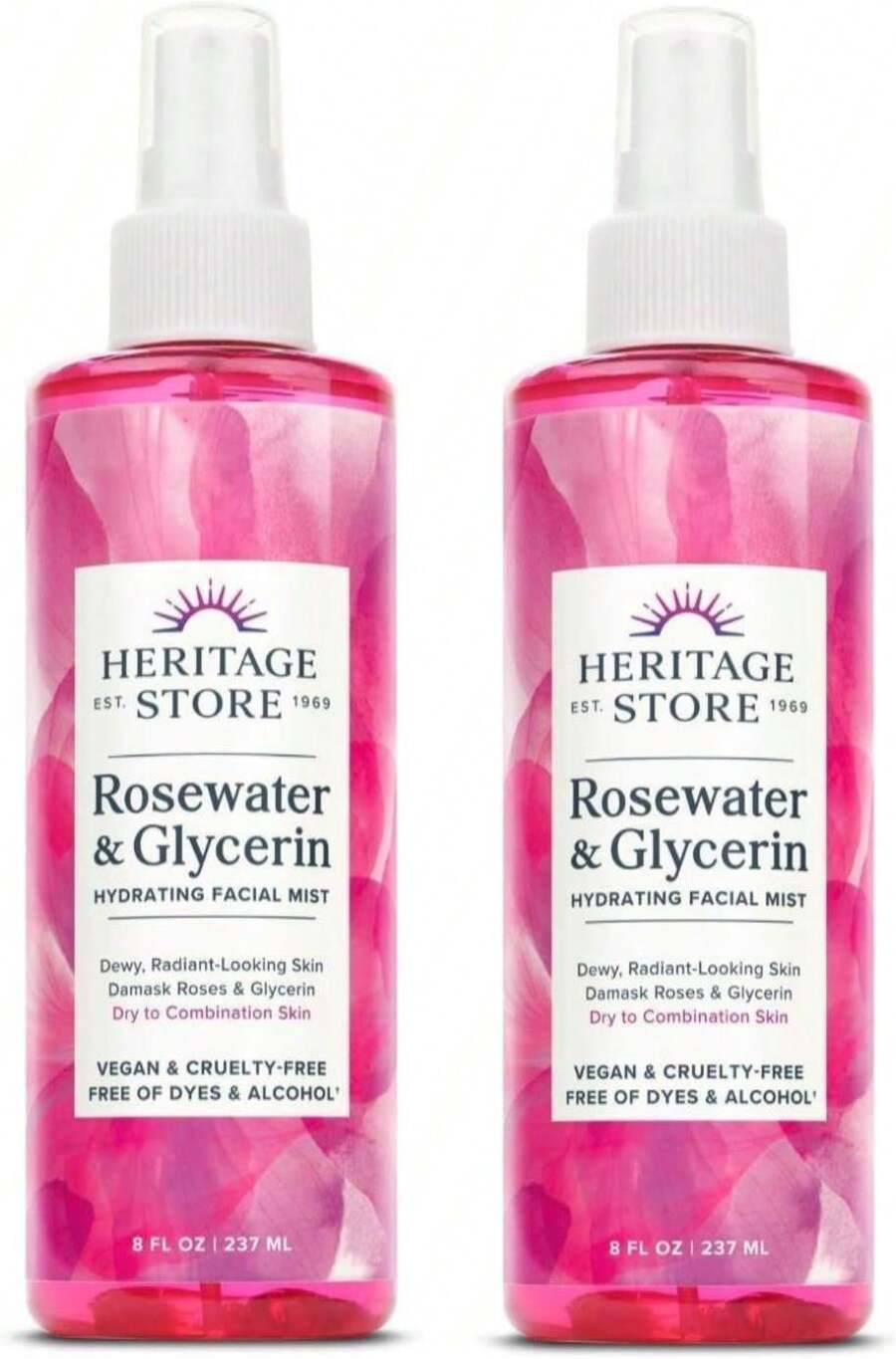 HERITAGE STORE Rosewater &Amp; Glycerin 2-Pack - Hydrating Facial Mist - Dry Combination Skin Care - Rose Water Spray With Vegetable Glycerine - Made Without Dyes Or Alcohol, Hypoallergenic, Vegan, 8oz Ea - MàuD - Xem 1