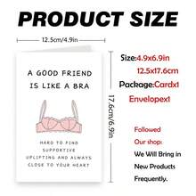 1PC Funny Bra Pun Best Friend Card (With Envelope) - "A Good Friend Is Like A Bra" Witty Message, Perfect For Besties/Friends, Playful Friendship Greeting Card - Multicolor - View 6