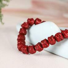 1pc Men's Cinnabar Stone Beaded Bracelet - Red - View 7