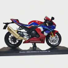 motocicleta deportiva escala 1:12 rojo y azul con base - Rojo - Ver 4