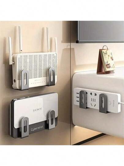 1/2/4件套免钻孔壁挂式储物架，适用于路由器、WiFi调制解调器、机顶盒、线缆管理、人造宝石架，节省空间的多功能储物架，带粘合剂。
