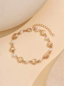 1pc Handmade Seashell & Faux Pearl Bracelet, Fashionable & Luxurious, Versatile For Daily Wear, Beach, Party - Multicolor - View 2