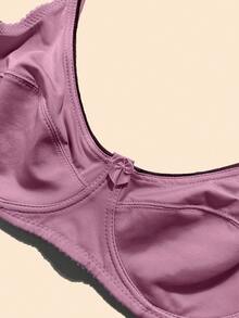 3件套纯色休闲舒适简约运动针织面料蝴蝶结前开大码文胸 - 彩色 - 查看 9