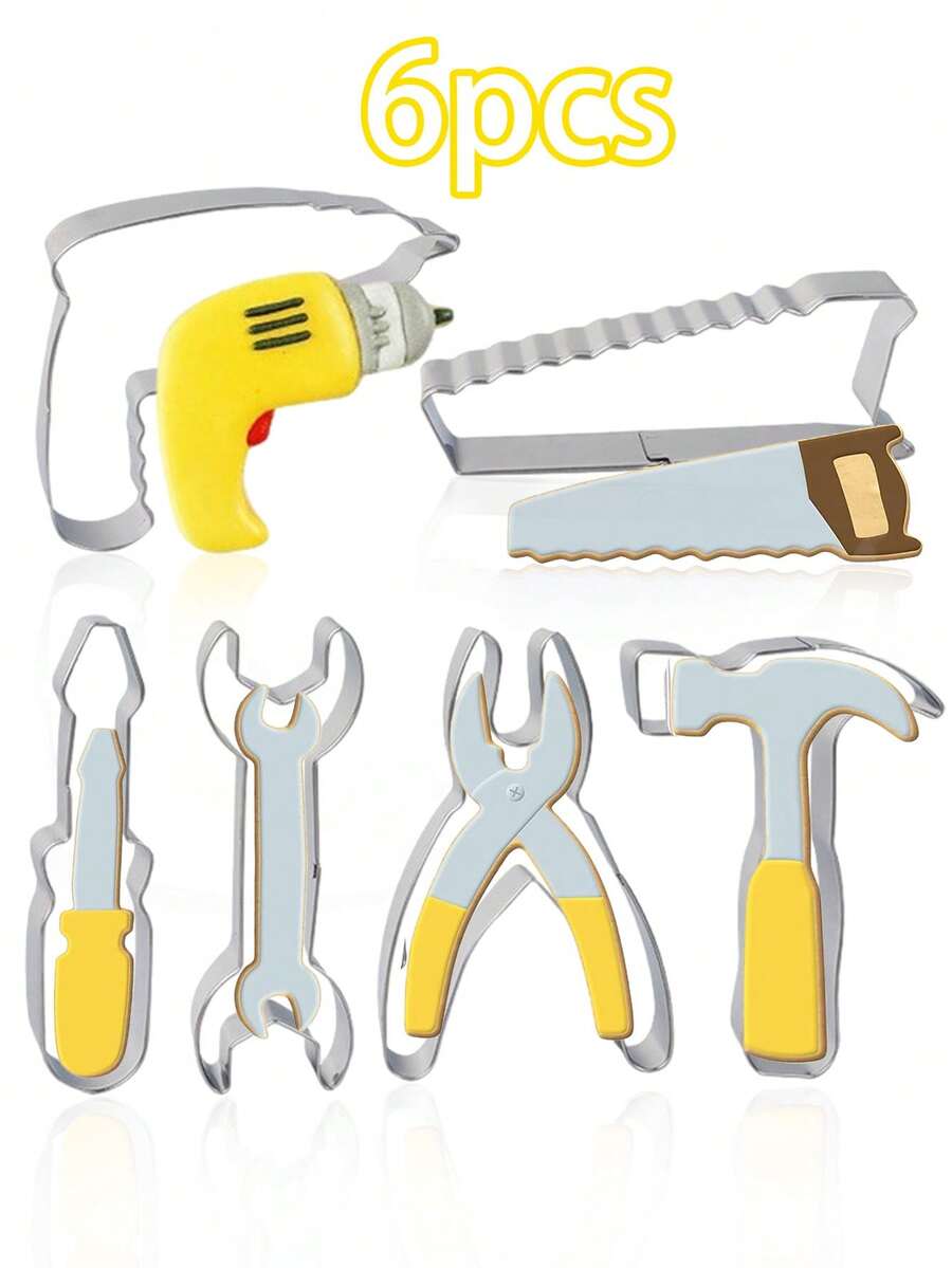 Bộ 6 món dụng cụ làm bánh quy Ngày của Cha, khuôn bánh quy bằng thép không gỉ, búa, tời, tua vít và cưa, bộ khuôn tự làm bánh quy dùng trong gia đình và thương mại, bộ dụng cụ làm bánh quy bằng thép không gỉ, bộ khuôn tự làm bánh quy dùng trong gia đình và thương mại phù hợp cho các bữa tiệc theo chủ đề dành cho nam giới.