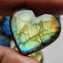1pc Natural Flashy Labradorite Heart Shape - Unique Cabochon Cut, High-Gloss Smooth Polish, Convenient Flatback - Approx 10-600g, - Royal Blue - View 8
