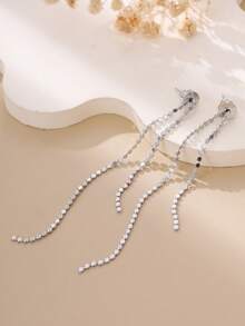 Nooxian 1 par de pendientes de oreja con borla minimalistas y elegantes, accesorio casual y sencillo - Plateado - Ver 4