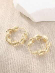 1 Pair Elegant Handmade Copper Wave Bracelet & Earrings Set, Luxury Fashion Jewelry, Perfect Gift For Wife And Girlfriend, Ideal For Travel And Vacation - Gold - View 4