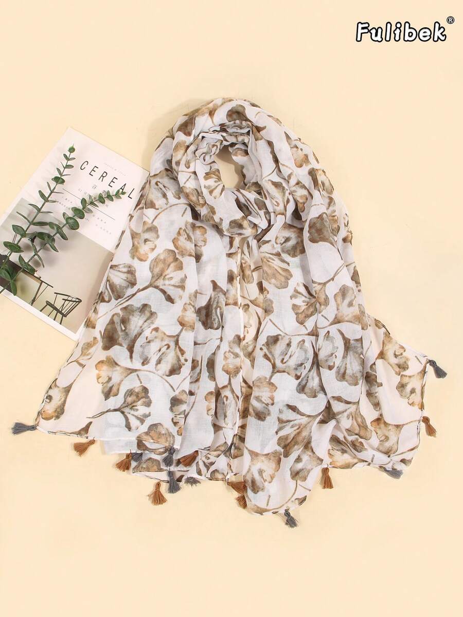1pc Women's Linen Tassel Printed Scarf, Suitable For Beach, Vacation And Daily Life, Adding Highlights To Your Style, All Seasons - Multicolor - View 1
