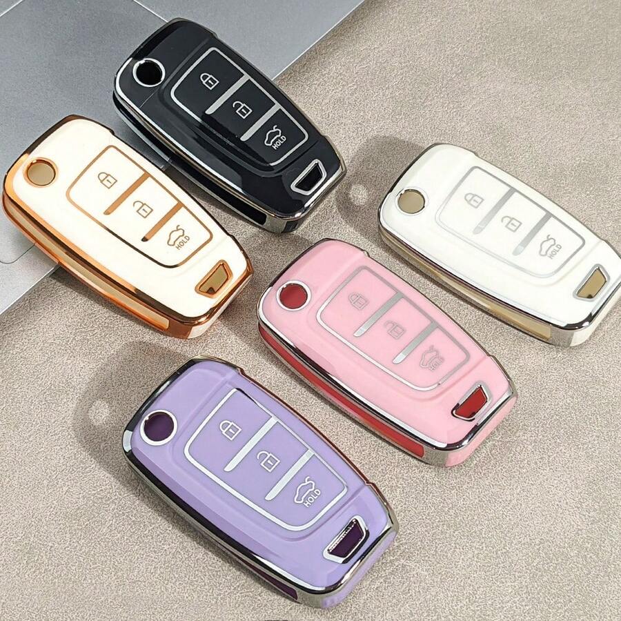 柔软TPU钥匙扣保护套，适用于途胜、索纳塔、伊兰特、i40、Celesta和i35等现代车型钥匙 - 设计时尚，方便实用的钥匙袋，也适用于2020款雅绅特、2019款ix35和Venue等车型的钥匙扣，折叠式高端设计，是车迷的理想之选，汽车钥匙链、汽车保护套、汽车内饰配件 - 均碼 - 查看 1