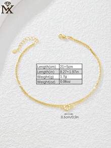 SYMFNY 1条925纯银极简双层盒式链，圆形链环，罗马数字吊坠脚链，适合女性日常佩戴，夏季假日适用 - 金黃色 - 查看 6