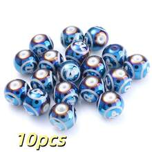 10Pcs 10mm Zodiac Sign Glass Beads Shiny Iridescent Blue Round Spacer Beads Featuring Zodiac Designs, Crafted For DIY Jewelry Making, Fashion Bracelet, Necklace, And Earring Components - Royal Blue - View 17