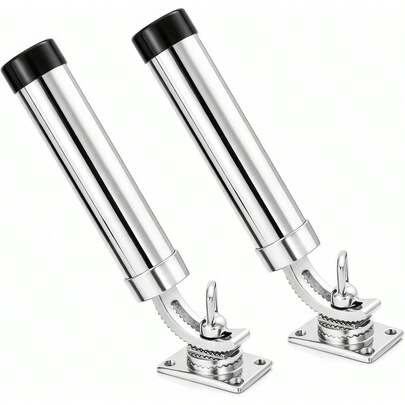 2pcs 360 Degree Adjustable High Fishing Rod Holder Silver Rod Racks, 304 Stainless Steel Marine Hardware Adjustable Fishing Rod Holder For Boat Marine Yacht