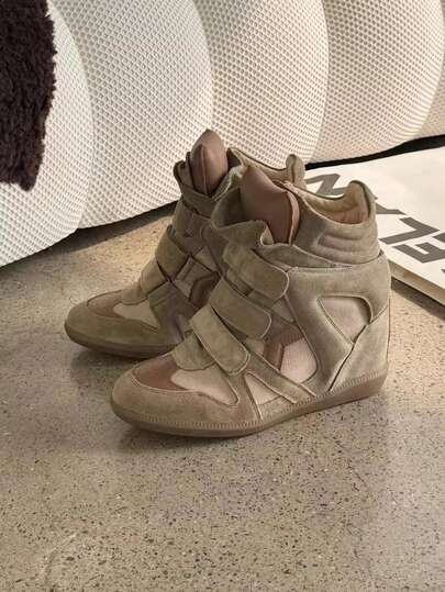 女士休闲撞色魔术贴PU皮运动鞋，春秋季户外休闲鞋