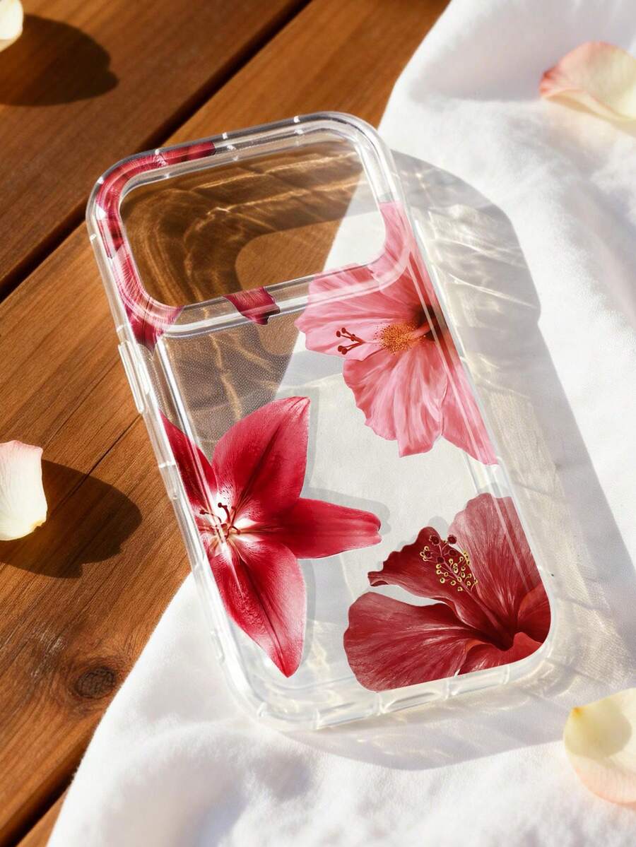 Flower 1pc Fresh Summer Floral Pattern Anti-Slip Transparent Air Cushion Soft Phone Case Compatible With Iphone 11/12/13/14/15/16/17 Pro Max - Multicolor - View 1