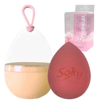 TendenciaSoku Esponja Maquillaje Humedo Seco Foam Estuche Viaje Color BeigeCalidad premium