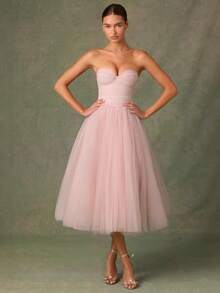 New Strapless Tube Top Tulle Dress Dress Gauze Skirt - Pink - View 3