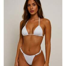 Adjustable String Bikini, Sexy And Elegant, Women's Summer Fashion, Beach, Casual, Cute, Elegant, Sensual, Coated Fabric. Bikini For Beach, Holidays, Vacation, Summer. - 白色+白色 - 查看 1