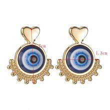 1 par de pendientes con colgante de ojo azul del diablo y corazón, diseño clásico de joyería de ojo con estilo europeo y americano único - Multicolor - Ver 3