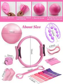 14件套普拉提瑜伽套装，家用普拉提套装，女士普拉提器材，包括普拉提圈和球套装、魔力圈和5根阻力带，紧凑型塑形健身入门套装 - 彩色 - 查看 5