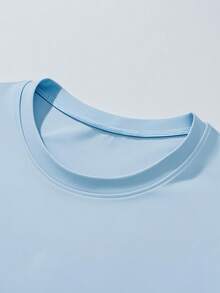 男士休闲字母印花短袖T恤，夏季 - 淺藍色 - 查看 3