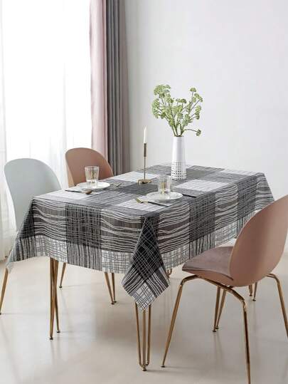 PVC Non-Woven Fabric, Simple Black And White Striped Square Printed Rectangular Tablecloth, Indoor And Outdoor, For Party, Living Room And Kitchen Decoration
