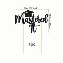 1个闪亮金粉“Mastered”蛋糕装饰插牌，毕业派对装饰，2026硕士学位庆祝甜点插牌，优雅黑金派对用品 - 彩色 - 查看 3